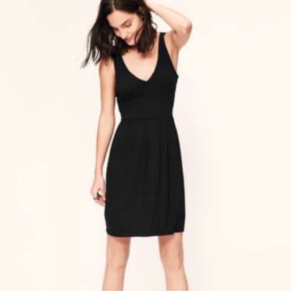 Loft Cross Back Spaghetti Strap Black Dress V neck belted